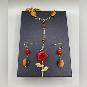 🤎🌹Vintage Rose Tiger’s Eye Lariat Set